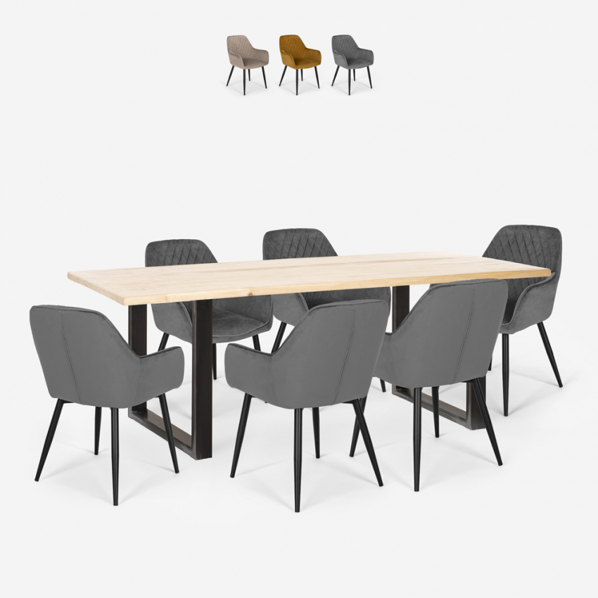 Set van 6 fluwelen design stoelen en tafel in industriële stijl 180x80 cm Samsara L2 Verkoop Set van 6 fluwelen design stoelen en tafel in industriële stijl 180x80 cm Samsara L2 Verkoop