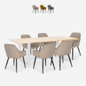 Set van 6 fluwelen design stoelen en tafel in industriële stijl 180x80 cm Samsara L3 Aanbieding