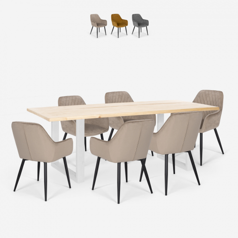 Set van 6 fluwelen design stoelen en tafel in industriële stijl 180x80 cm Samsara L3 Aanbieding