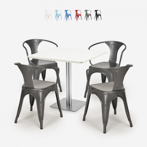 Tafelset bar keuken restaurants Horeca 90x90cm 4 stoelen Tolix Heavy White