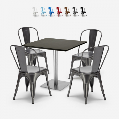 Restaurant bar set 4 stoelen Tolix salontafel zwart Horeca 90x90cm Just