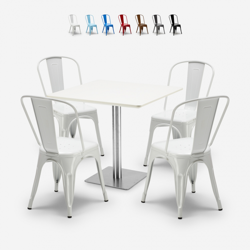 Horeca set met tafel 90x90 cm en 4 stoelen Just White Aanbod