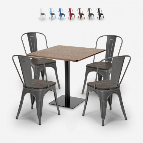 Horeca 90x90cm hout metalen bartafel set 4 stoelen Tolix Edgar
