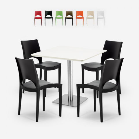 Horeca set met salontafel 90x90 cm en 4 stoelen Prince White Aanbieding