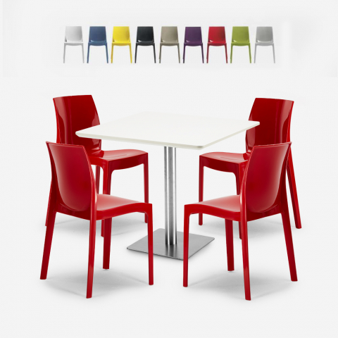 Horeca set met salontafel 90x90 cm en 4 stoelen Yanez White Aanbieding