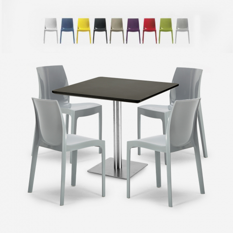 Set 4 stapelbare polypropyleen stoelen Horeca tafel 90x90cm Yanez Black Aanbieding