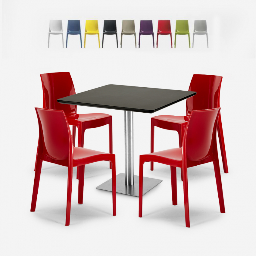 Horeca set met salontafel 90x90 cm en 4 stoelen Yanez Black Voorraad Horeca set met salontafel 90x90 cm en 4 stoelen Yanez Black Voorraad