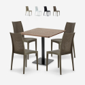 Houten salontafel set 90x90cm Horeca 4 stapelbare poly rotan stoelen Barrett Aanbieding