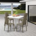 Horeca set met salontafel 90x90 cm en 4 polyrotan stoelen Barrett White Kortingen