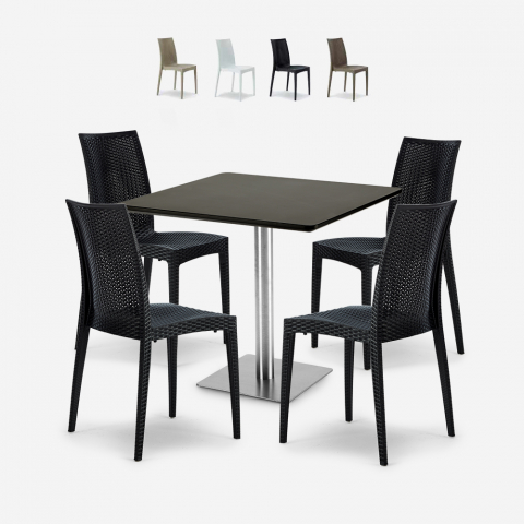 Set van 4 poly rotan stoelen bar restaurant salontafel 90x90cm Barrett Black