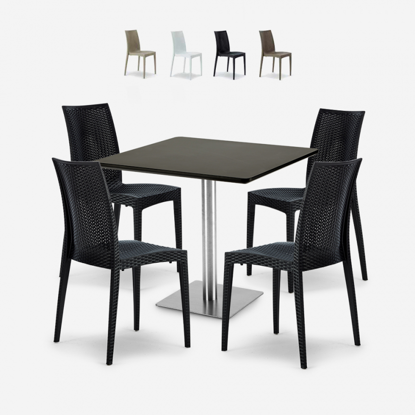 Horeca set met salontafel 90x90 cm en 4 polyrotan stoelen Barrett Black Aanbieding Horeca set met salontafel 90x90 cm en 4 polyrotan stoelen Barrett Black Aanbieding