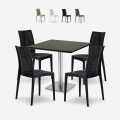 Horeca set met salontafel 90x90 cm en 4 polyrotan stoelen Barrett Black Aanbieding