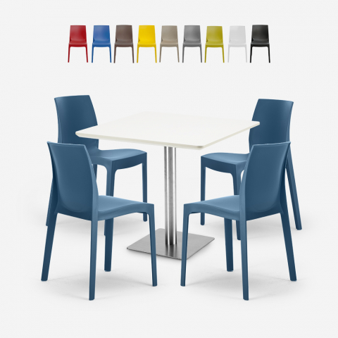 Set 4 stoelen polypropyleen bar restaurant tafel wit Horeca 90x90cm Jasper White