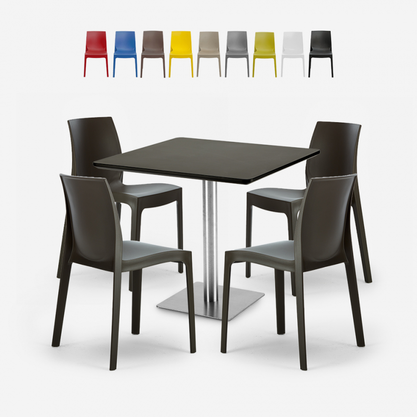Horeca set met salontafel 90x90 cm en 4 stoelen Jasper Black Aanbieding