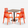 Houten metalen salontafel set Horeca 90x90cm 4 stapelbare design stoelen Dustin 