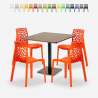 Houten metalen salontafel set Horeca 90x90cm 4 stapelbare design stoelen Dustin Aanbieding