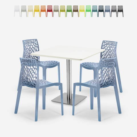 Horeca set met salontafel 90x90 cm en 4 stapelbare design stoelen Dustin White Aanbieding