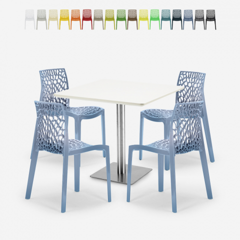 Set van 4 stapelbare stoelen in polypropyleen Dustin White tafel 90x90cm