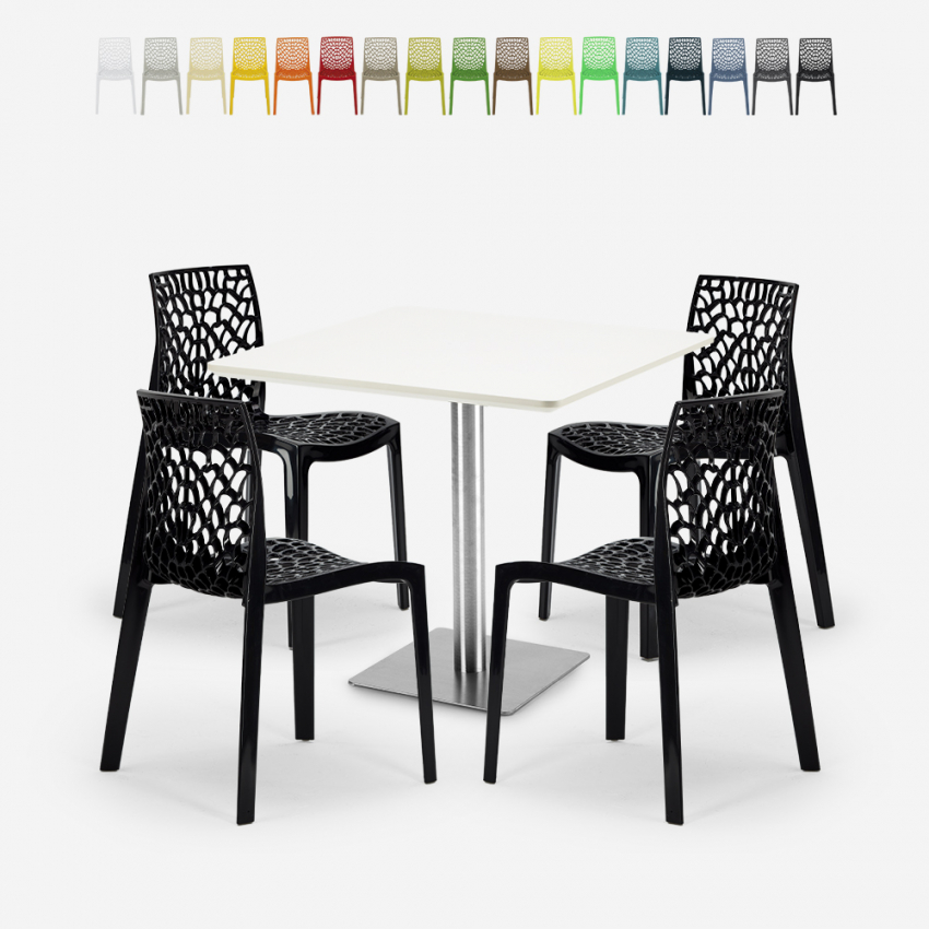 Horeca set met salontafel 90x90 cm en 4 stapelbare design stoelen Dustin White Prijs