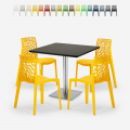 Horeca set met salontafel 90x90 cm en 4 stapelbare design stoelen Dustin Black Aanbieding
