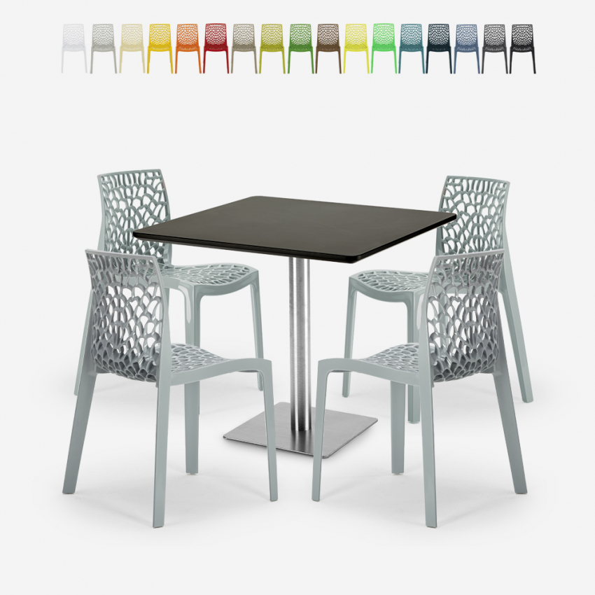 Horeca set met salontafel 90x90 cm en 4 stapelbare design stoelen Dustin Black Karakteristieken