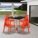 Horeca set met salontafel 90x90 cm en 4 stapelbare design stoelen Dustin Black 
