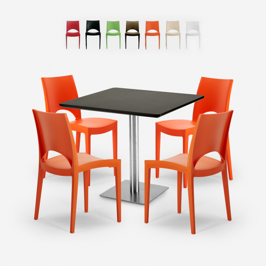 Horeca set met salontafel 90x90 cm en polypropyleen 4 stoelen Prince Black Aanbieding Horeca set met salontafel 90x90 cm en polypropyleen 4 stoelen Prince Black Aanbieding