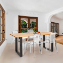 Industriële set met eettafel 160x80 cm en 4 transparante designstoelen Hilton Kortingen