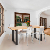 Industriële set met eettafel 160x80 cm en 4 transparante designstoelen Hilton Kortingen