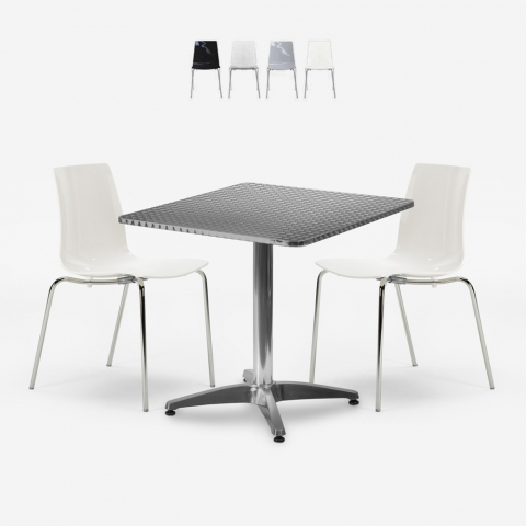 Opvouwbare vierkante tafelset 70x70cm staal met 2 stoelen voor buiten Mores Aanbieding