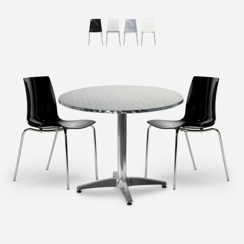 Buitenset 2 stoelen modern design tafel 70cm rond staal Remos Aanbieding