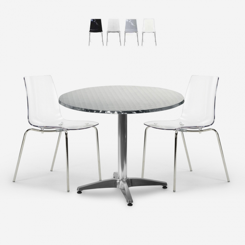 Buitenset 2 stoelen modern design tafel 70cm rond staal Remos Korting
