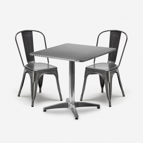 set van 2 industriële stoelen met vierkante tafel van staal 70x70cm caelum Aanbieding