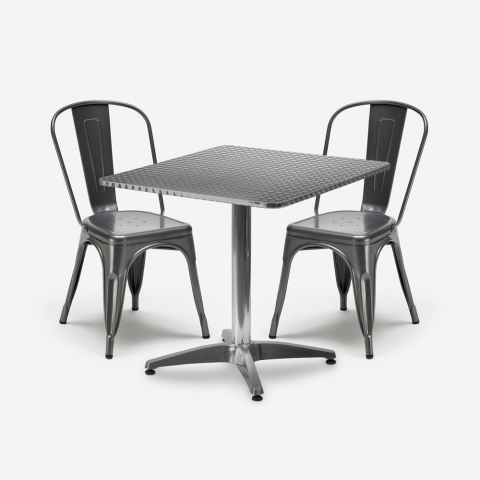set van 4 stoelen industriële stijl vierkante stalen tafel 70x70cm caelum Aanbieding