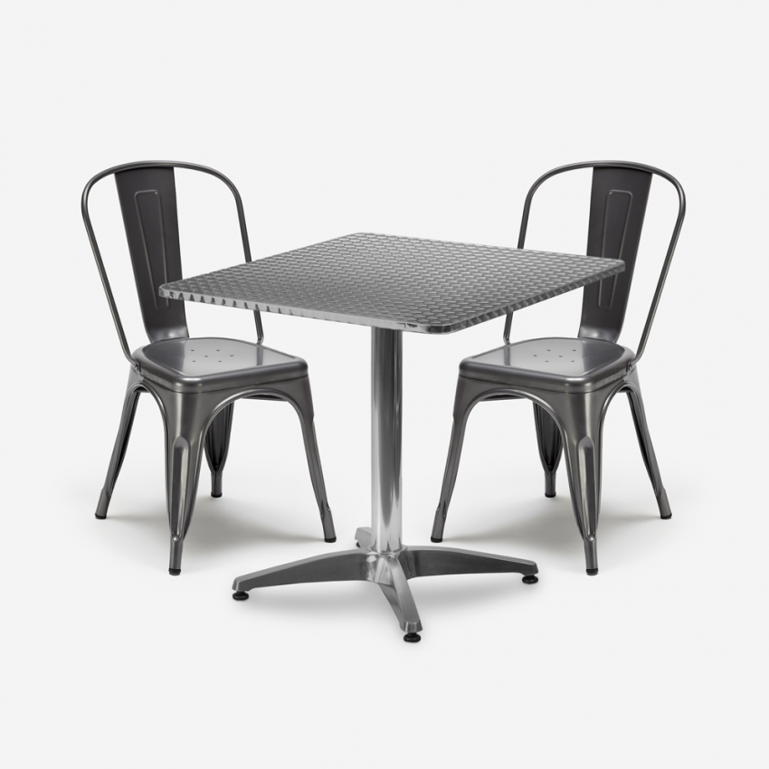 set van 2 industriële stoelen met vierkante tafel van staal 70x70cm caelum Aanbieding set van 2 industriële stoelen met vierkante tafel van staal 70x70cm caelum Aanbieding