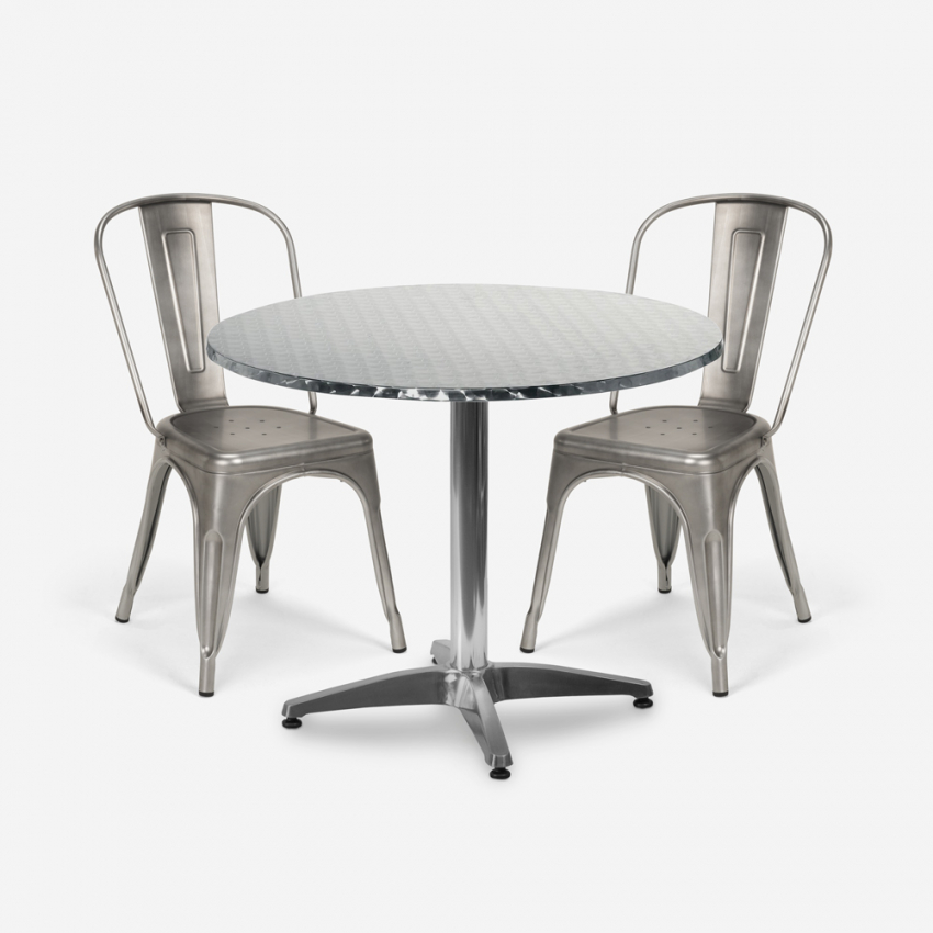 Vintage design set met ronde stalen tafel 70cm en 2 stoelen Taerium Aanbieding Vintage design set met ronde stalen tafel 70cm en 2 stoelen Taerium Aanbieding