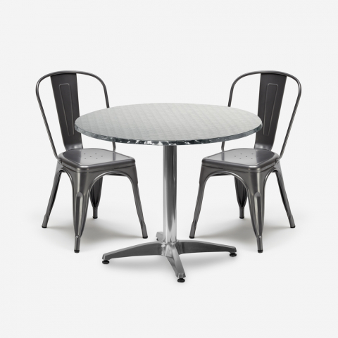 set 2 stoelen staal industrieel design ronde tafel 70x70cm factotum Aanbieding
