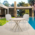 Set ronde beige tafel 80x80cm 2 stoelen modern design outdoor Valet Voorraad