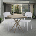 Set met vierkante beige polypropyleen tafel 70x70 cm en 2 design stoelen Larum Afmetingen
