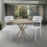 Set met vierkante beige polypropyleen tafel 70x70 cm en 2 design stoelen Larum Afmetingen