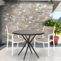 Set met ronde zwarte tafel 80x80 cm en 2 polypropyleen design stoelen Fisher Dark Aanbod