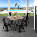 Set met vierkante tafel en 4 metalen stoelen in industriële stijl Bay Bridge 