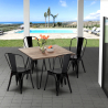 Set met vierkante tafel en 4 metalen stoelen in industriële stijl Bay Bridge 