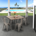 Set van 4 vintage stijl stoelen en industriële keukentafel 80x80 cm Hedges Voorraad