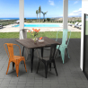 Industriële set met eettafel 80x80 cm cm en 4 vintage stoelen Dickson Korting
