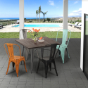 Industriële set met eettafel 80x80 cm cm en 4 vintage stoelen Almond Korting