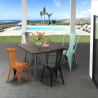 Industriële set met eettafel 80x80 cm cm en 4 vintage stoelen Almond Korting