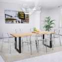 Conjunto cozinha mesa 200x80cm industrial 6 cadeiras design transparente Lewis Verkoop