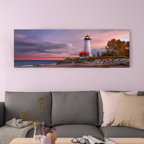 Print zee zonsondergang gelamineerd canvas felle kleuren 120x40cm Lighthouse Aanbieding