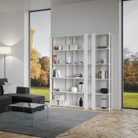 Wand boekenkast 6 planken wit modern design kantoor aan huis Kato E